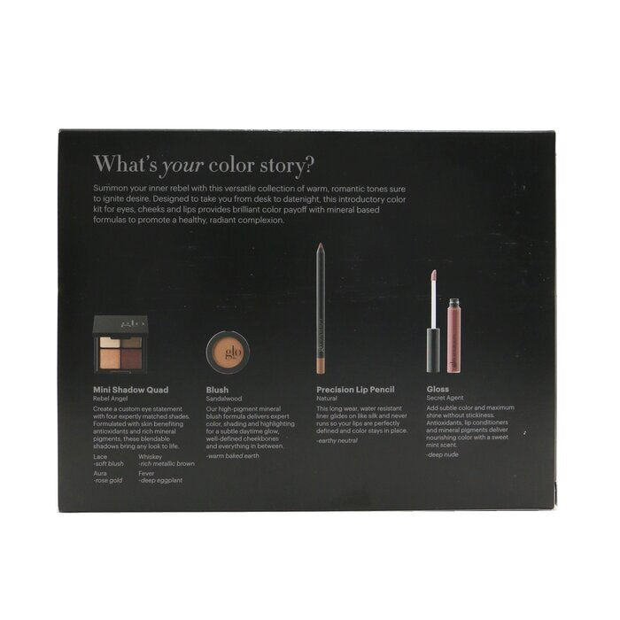 Glo Skin Beauty Desk to Datenight (Mini Shadow Quad + Rouge + Lippenstift + Lipgloss) – #Rebel Angel 4-tlg.