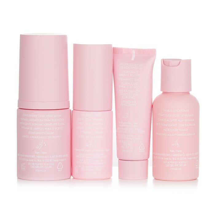 Kylie Skin 4-teiliges Mini-Set: Schäumendes Gesichtswaschmittel 30 ml + Gesichtsfeuchtigkeitscreme 15 ml + Vitamin-C-Serum 10 ml + Vanillemilch-Toner 30 ml, 4-tlg.
