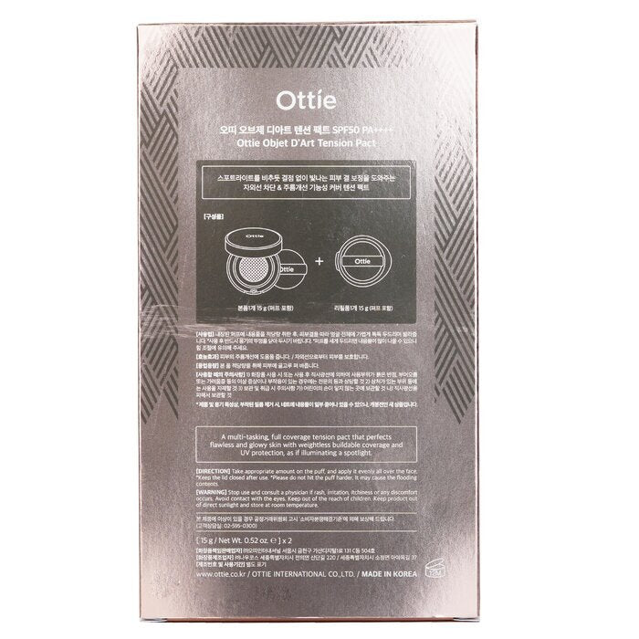 Ottie Objet D'art Tension Pact SPF50 PA++++ & Nachfüllung Nr. 23 Natural 2x15g/0,52oz
