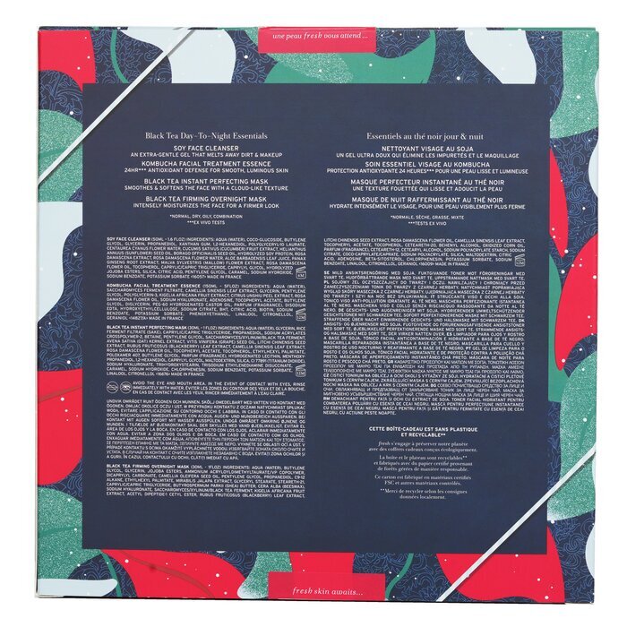 Frisches Schwarztee-Set: Soja-Gesichtsreiniger + Kombucha FT-Essenz + Instant-Perfektionierungsmaske + straffende Nachtmaske, 4-tlg.