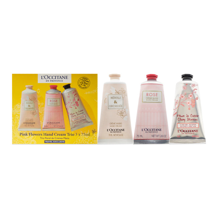 L'occitane Pink Flowers Hand Cream Trio Set Neroli Orchidee 75ml/rose 75ml/cherry Blossom 75ml 225ml