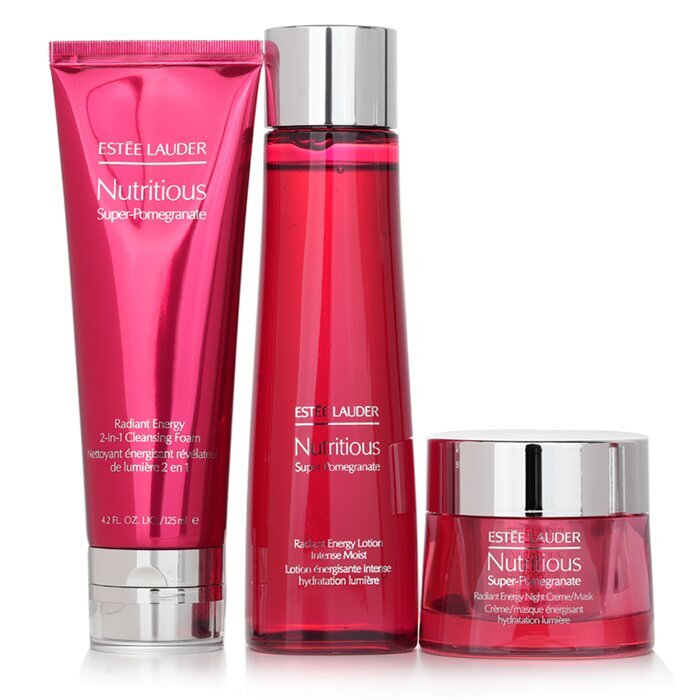 Estee Lauder Nutritious Super-Pomegranate Overnight Radiance Collection: Reinigungsschaum 125 ml + Lotion Intense Moist 200 ml + Nachtcreme 50 ml, 3 Stück