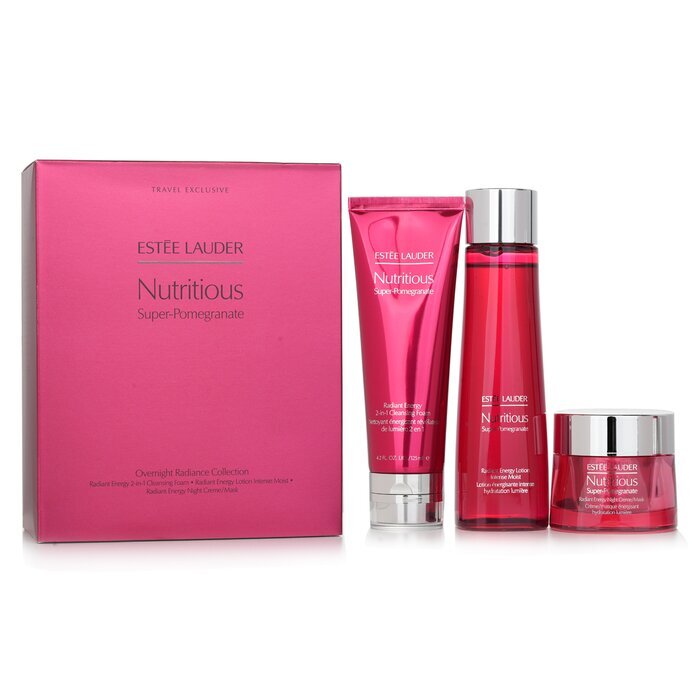 Estee Lauder Nutritious Super-Pomegranate Overnight Radiance Collection: Reinigungsschaum 125 ml + Lotion Intense Moist 200 ml + Nachtcreme 50 ml, 3 Stück