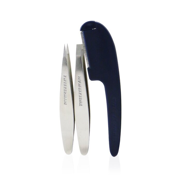 Tweezerman G.E.A.R. Brow Grooming Kit: Mini Flat Tweezers + Mini Point Tweezers + Facial Razor + Case 3pcs+1case