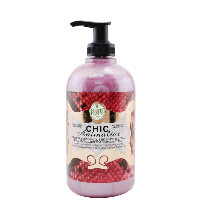 Nesti Dante Chic Animalier Hand & Face Liquid Soap With Vegetal Collagen & Ginseng - Wild Orchid, Red Tea Leaves & Tiare 500ml/16.9oz