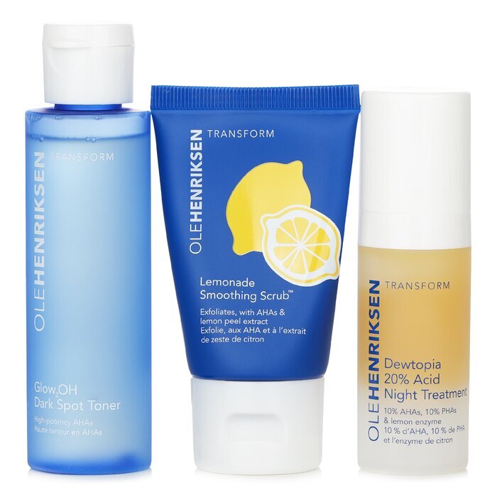 Ole Henriksen Acids Done Bright Set: Lemonade Smoothing Scrub 30g + Glow2OH Dark Spot Toner 65ml + Dewtopia 20% Acid Night Treatment 15ml 3pc