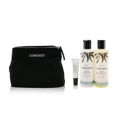 Cowshed Relax Calming Essentials Set: Natural Lip Balm 5ml+ Bath & Shower Gel 100ml+ Body Lotion 100ml+ Bag 3pcs+1bag