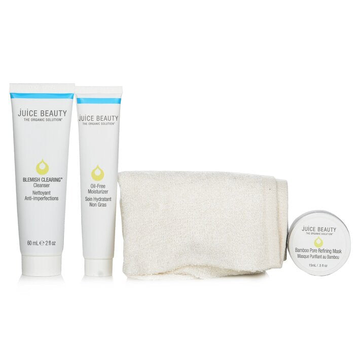 Juice Beauty Blemish Clearing Solutions Kit: Reinigungsmittel + Feuchtigkeitscreme + Maske + Waschlappen (ohne Verpackung) 3-tlg. + 1 Tuch