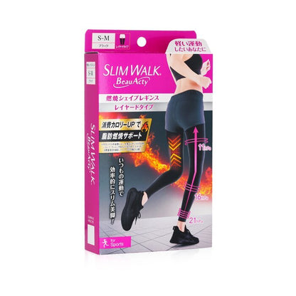 SlimWalk Compression Leggings with Taping Function for Sports - # Black (Size: S-M) 1pair