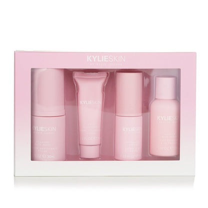 Kylie Skin 4-teiliges Mini-Set: Schäumendes Gesichtswaschmittel 30 ml + Gesichtsfeuchtigkeitscreme 15 ml + Vitamin-C-Serum 10 ml + Vanillemilch-Toner 30 ml, 4-tlg.