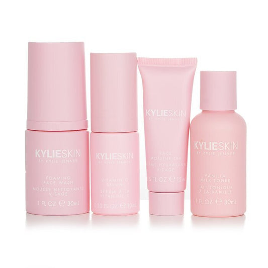 Kylie Skin 4-teiliges Mini-Set: Schäumendes Gesichtswaschmittel 30 ml + Gesichtsfeuchtigkeitscreme 15 ml + Vitamin-C-Serum 10 ml + Vanillemilch-Toner 30 ml, 4-tlg.
