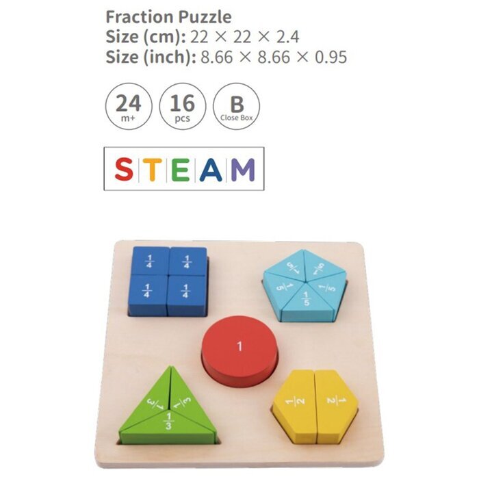 Tooky Toy Co Fraction Puzzle 22x22x3cm