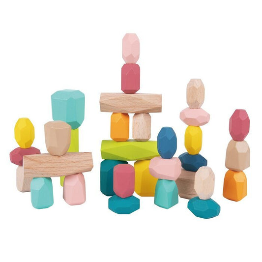 Tooky Toy Co Wooden Stacking Stones - 32pcs 24x18x5cm