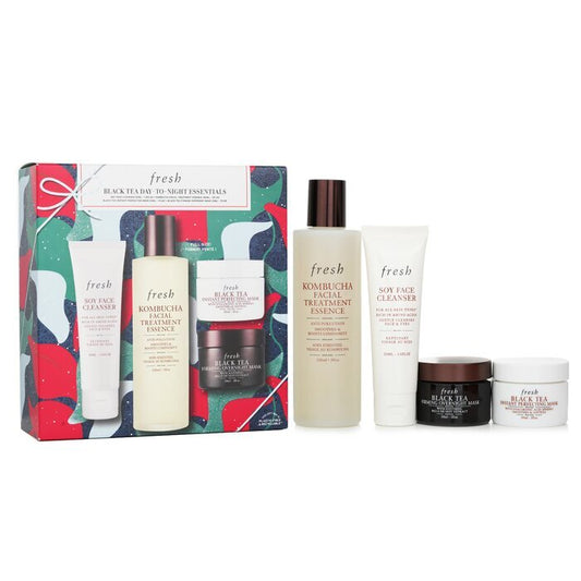 Frisches Schwarztee-Set: Soja-Gesichtsreiniger + Kombucha FT-Essenz + Instant-Perfektionierungsmaske + straffende Nachtmaske, 4-tlg.