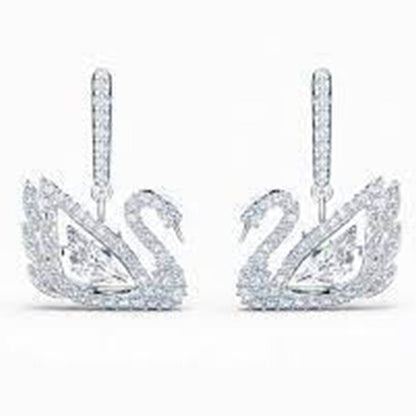 Swarovski Dancing Swan drop earrings Swan 5514420 - White, Rhodium plated White