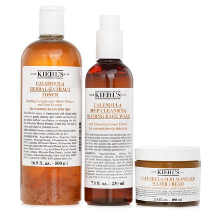 Kiehl's Calendula 3-Stufen-Hydrierungsset: Gesichtsreiniger 230 ml + Toner 500 ml + Wassercreme 100 ml, 3-tlg.