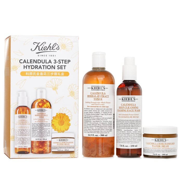 Kiehl's Calendula 3-Stufen-Hydrierungsset: Gesichtsreiniger 230 ml + Toner 500 ml + Wassercreme 100 ml, 3-tlg.