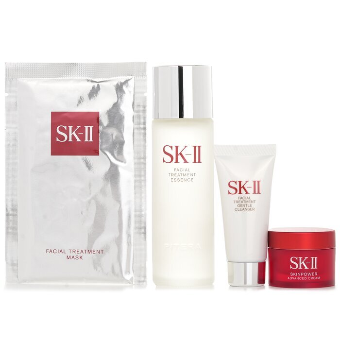 SK II Bestseller-Testset: Gesichtsbehandlung Ess. 75 ml + Gesichtsbehandlungsreiniger 20 g + SKINPOWER Advanced Cream 15 g + FT-Maske 1 Stk. 4 Stk.