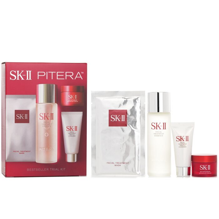 SK II Bestseller-Testset: Gesichtsbehandlung Ess. 75 ml + Gesichtsbehandlungsreiniger 20 g + SKINPOWER Advanced Cream 15 g + FT-Maske 1 Stk. 4 Stk.
