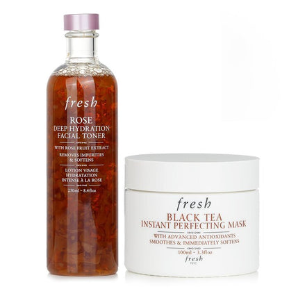 Frischer Schwarztee Instant Perfecting Mask + Rose Deep Hydrating Gesichtswasser 2 Stück