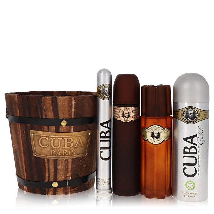 Fragluxe Cuba Gold Geschenkset – Eau de Toilette Spray + 1,17 oz Eau de Toilette Spray + 6,7 oz Körperspray + 3,3 oz After Shave