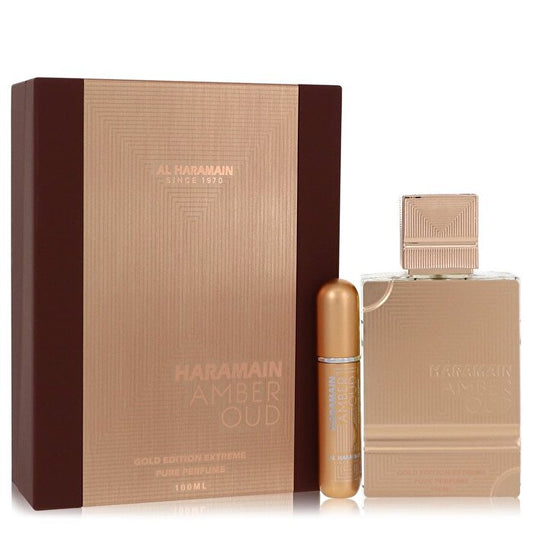 Al Haramain Al Haramain Amber Oud Gold Edition Extreme Geschenkset 3.4 Reines Parfümspray + 0,34 oz Nachfüllspray 100 ml/3,4 oz