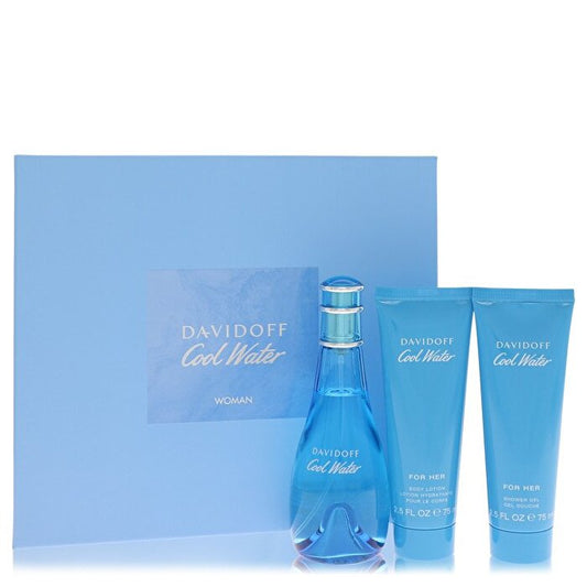 Davidoff Cool Water Geschenkset – Eau de Toilette Spray + 2,5 oz Bodylotion + 2,5 oz Duschgel